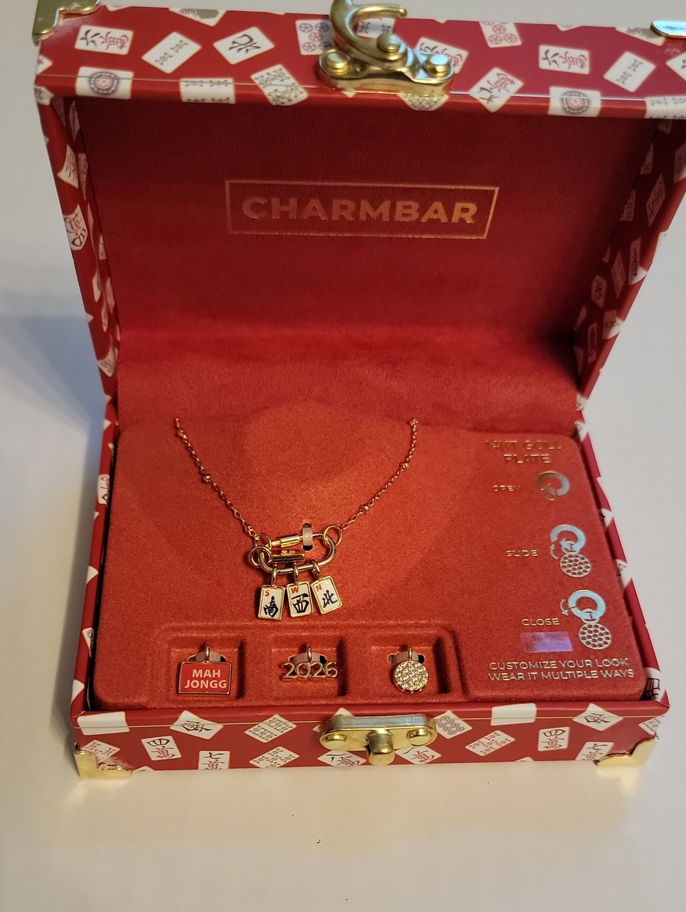 Charm Bar Mahjong Necklace Custom Gold Chain With Charms New In Box